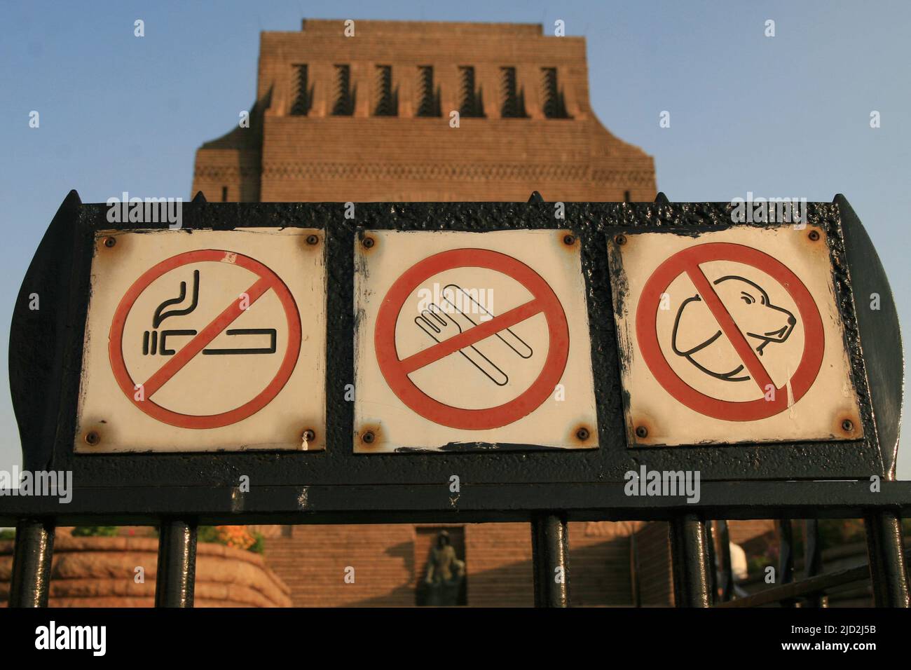 Forbidden signs in front of the Voortrekker Monument Museum, Pretoria/Tshwane, Gauteng, South Africa. Stock Photo
