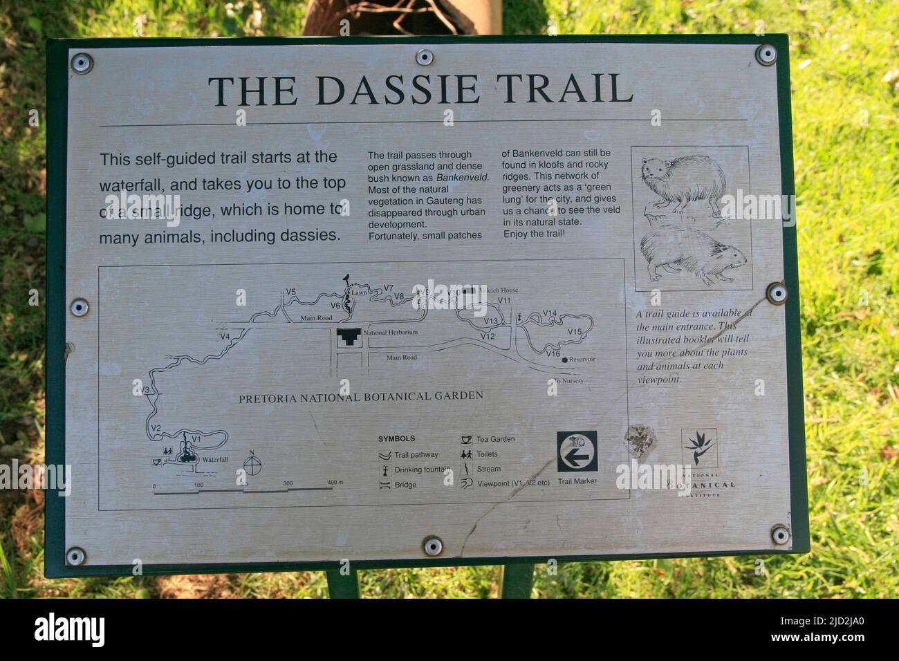 The Dassie Trail map and details, Pretoria National Botanical Garden, Pretoria/Tshwane, Gauteng, South Africa. Stock Photo