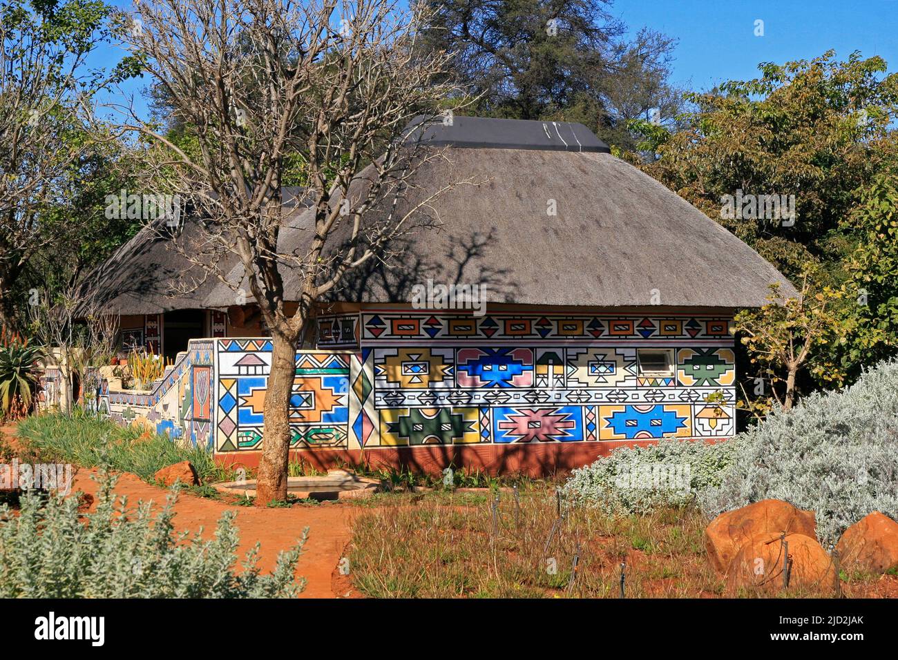 Ndebele hut, Pretoria National Botanical Garden, Pretoria/Tshwane, Gauteng, South Africa. Stock Photo