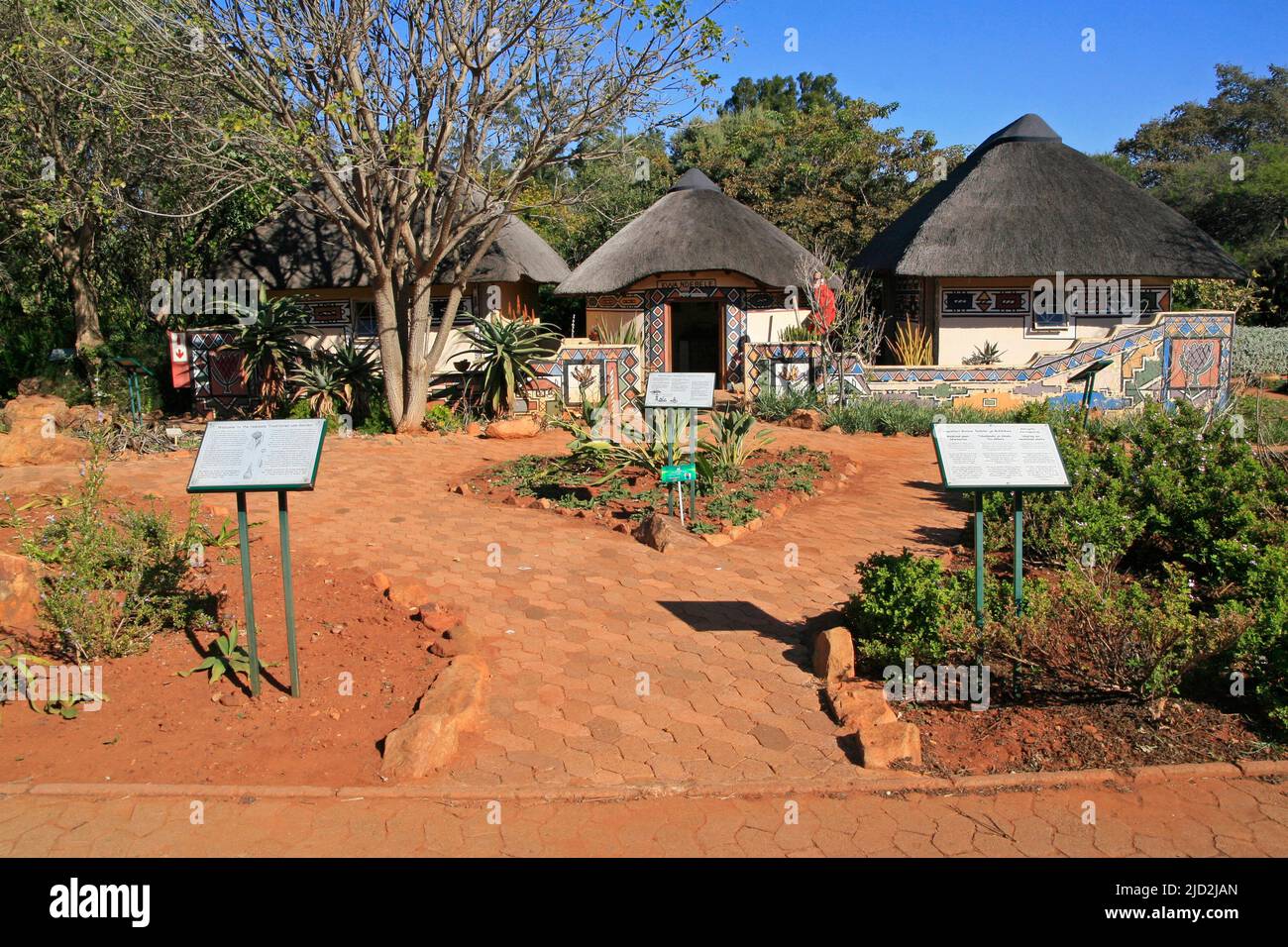 Ndebele huts, Pretoria National Botanical Garden, Pretoria/Tshwane, Gauteng, South Africa. Stock Photo