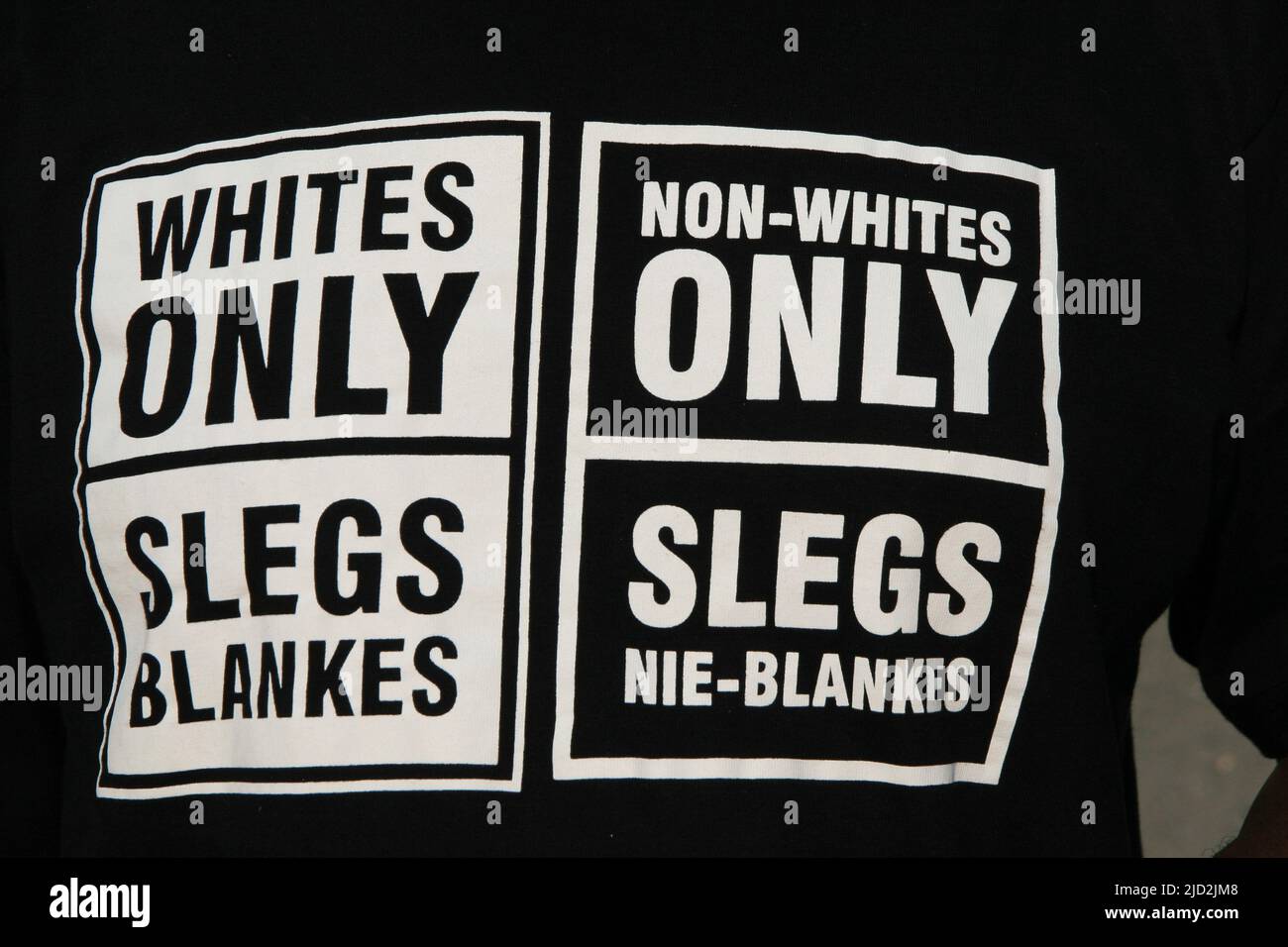 Discriminatory T-shirt at the Apartheid Museum, Johannesburg, Gauteng, South Africa. Stock Photo