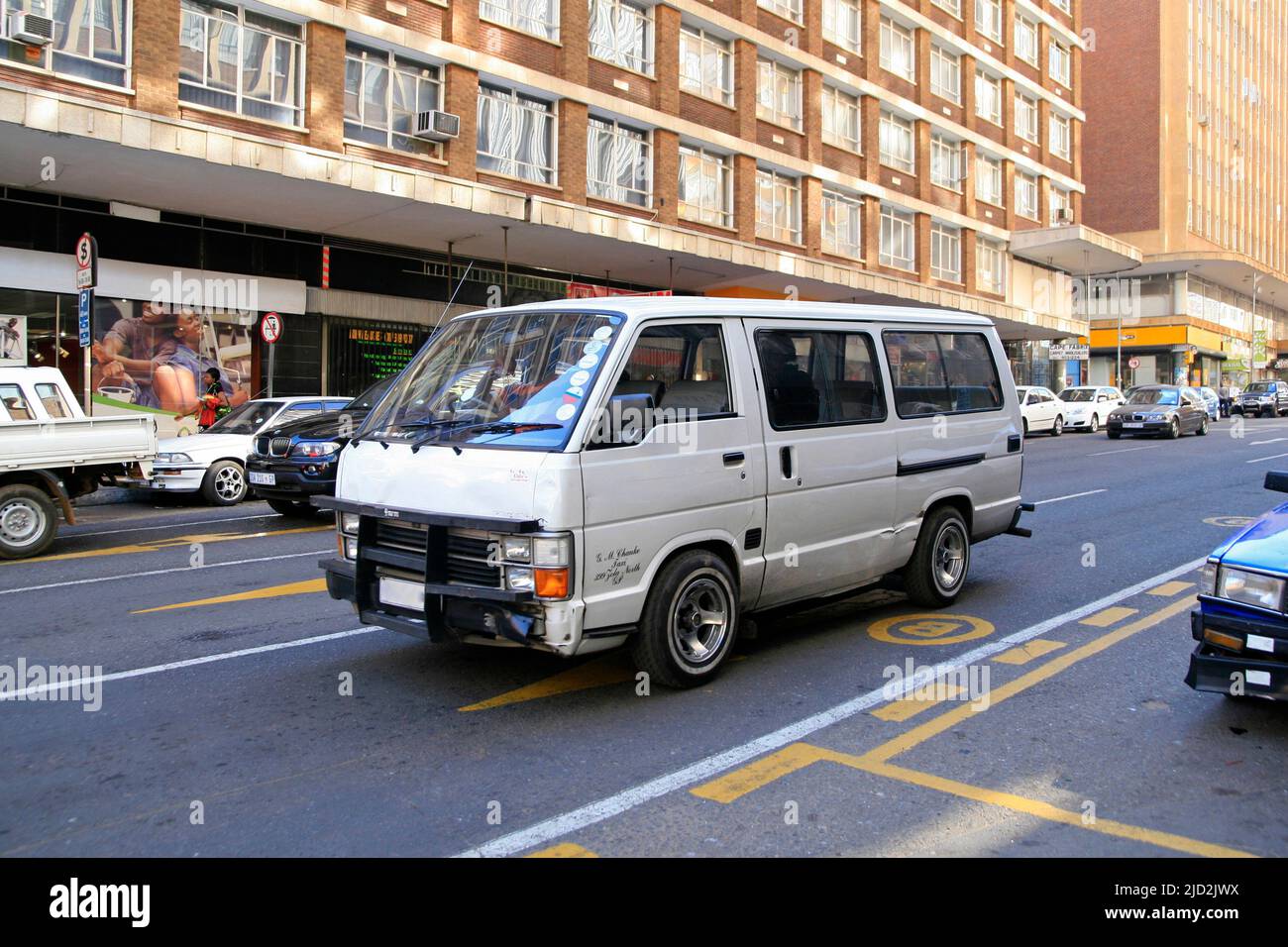 South African minibus taxi on road, Braamfontein, Johannesburg, Gauteng, South Africa. Stock Photo