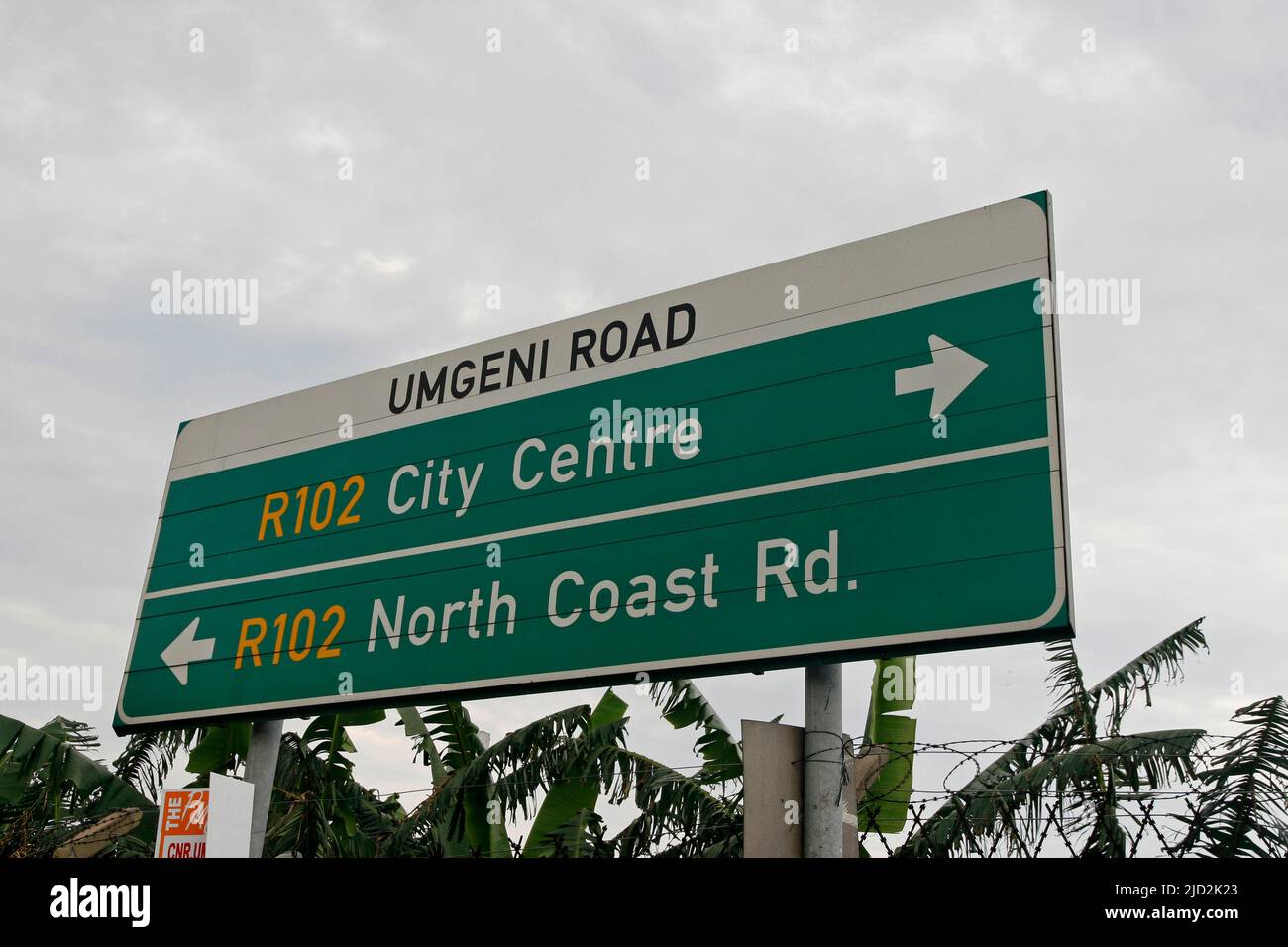 Road directional sign for Umgeni Road, Durban, KwaZulu Natal, South Africa. Stock Photo