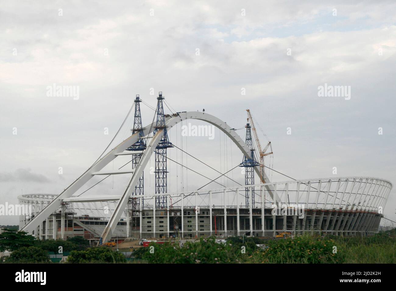 Construction site of Moses Mabhida Stadium, Durban, KwaZulu Natal, South Africa. Stock Photo