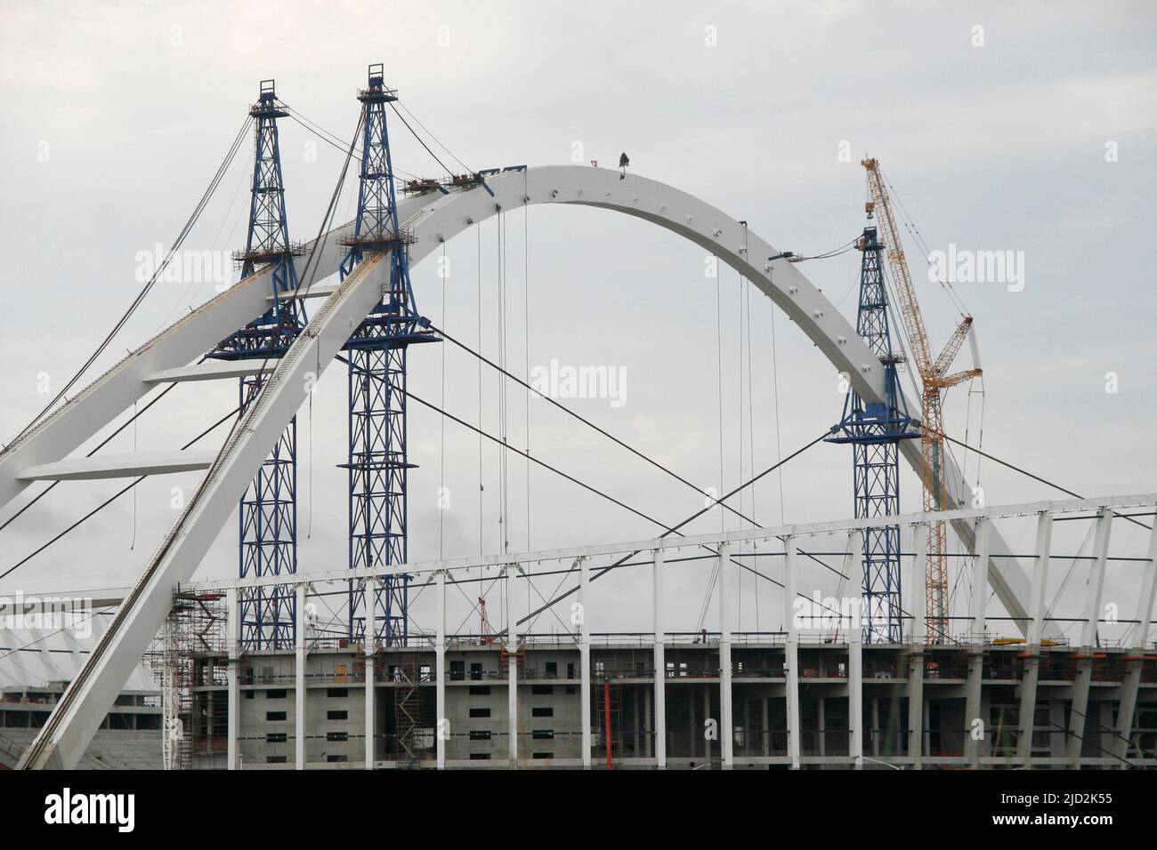 Construction site of Moses Mabhida Stadium, Durban, KwaZulu Natal, South Africa. Stock Photo