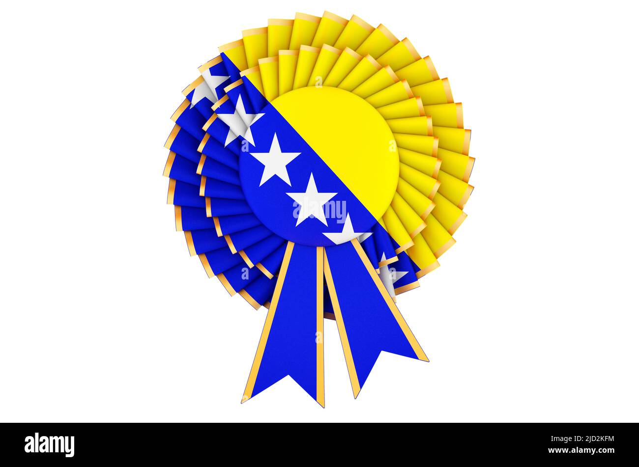 Bosnian flag painted on the award ribbon rosette. 3D rendering isolated ...