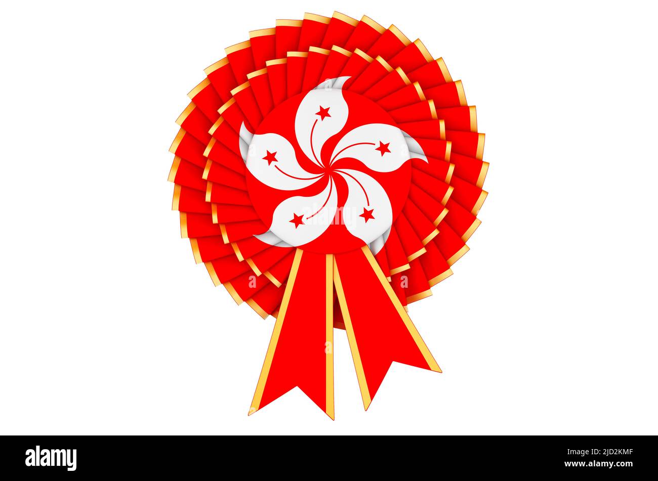 Hk Ribbon Hong Kong flag painted on the award ribbon rosette. 3D rendering ...