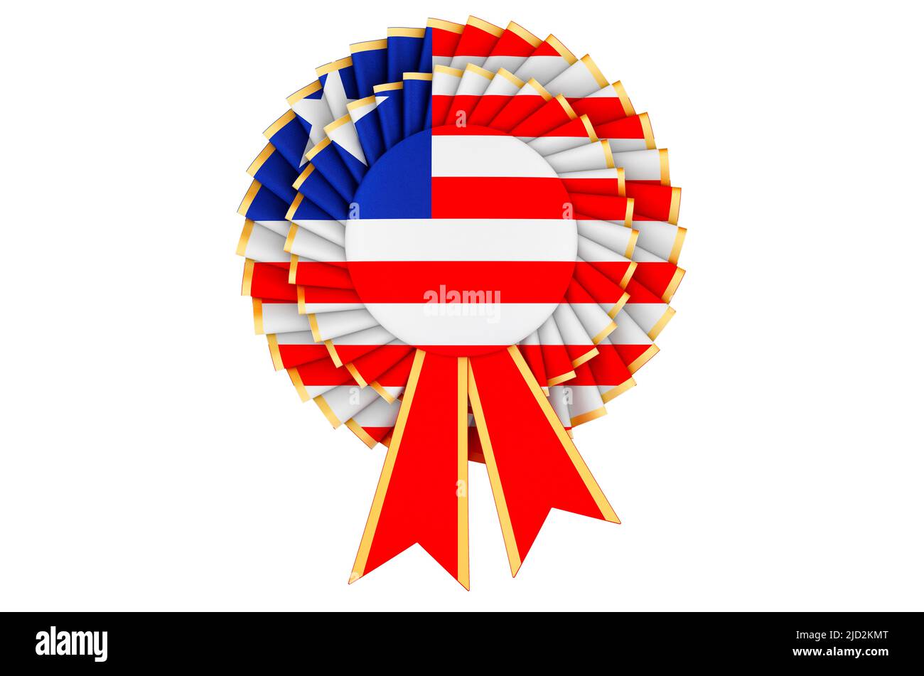 Liberian flag painted on the award ribbon rosette. 3D rendering ...