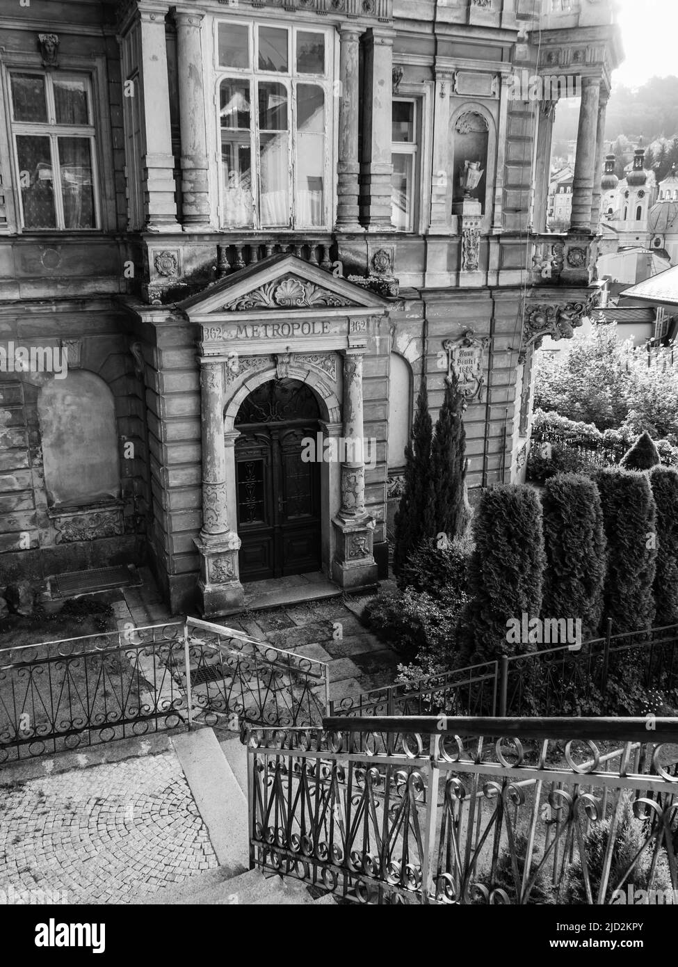 House Dum Metropole Old Building in Carlsbad or Karlovy Vary, Bohemia, Czech Republic Stock Photo