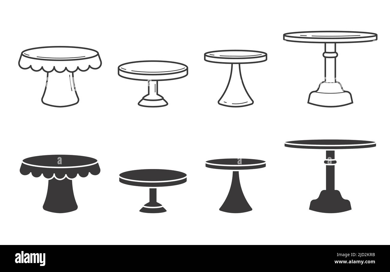 Set of cake stands in flat icon style. Empty trays for fruit and ...