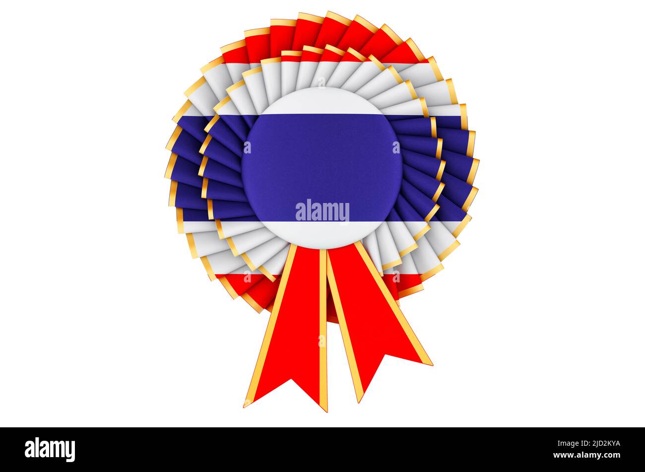 Thai flag painted on the award ribbon rosette. 3D rendering isolated on ...