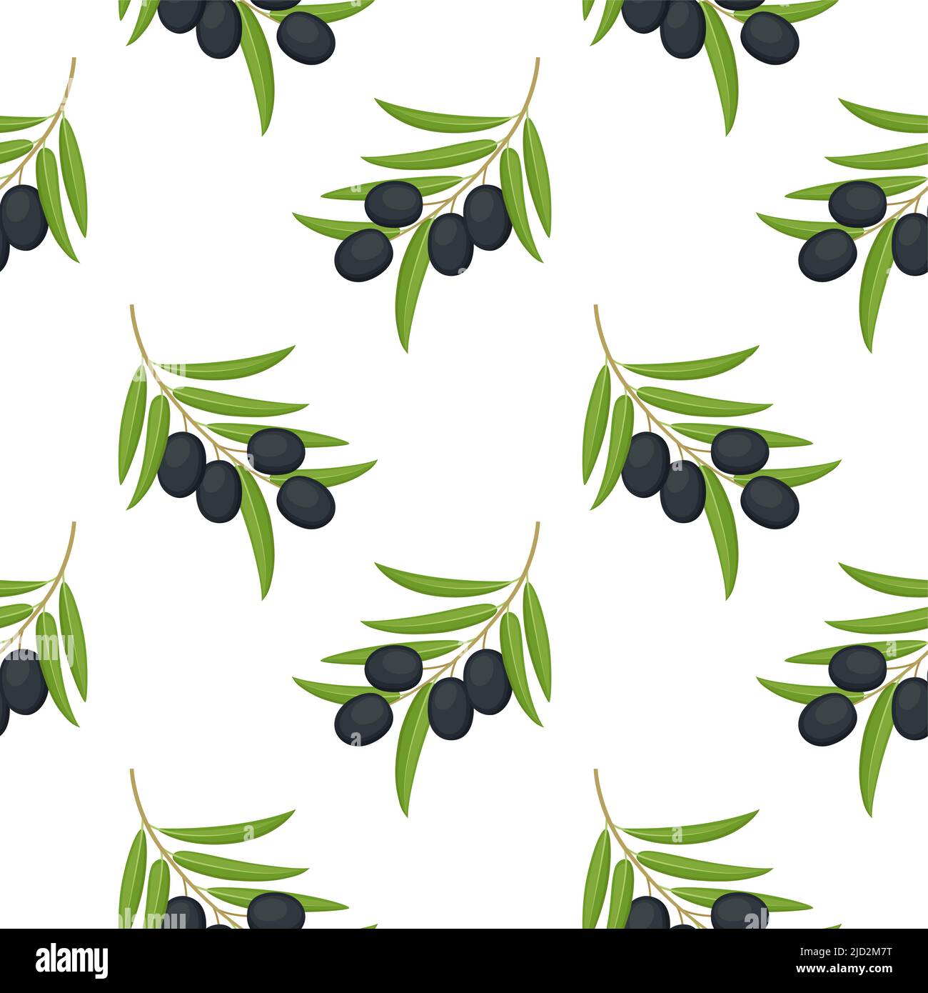 Seamless pattern with black olives on branch. Vector illustration Stock