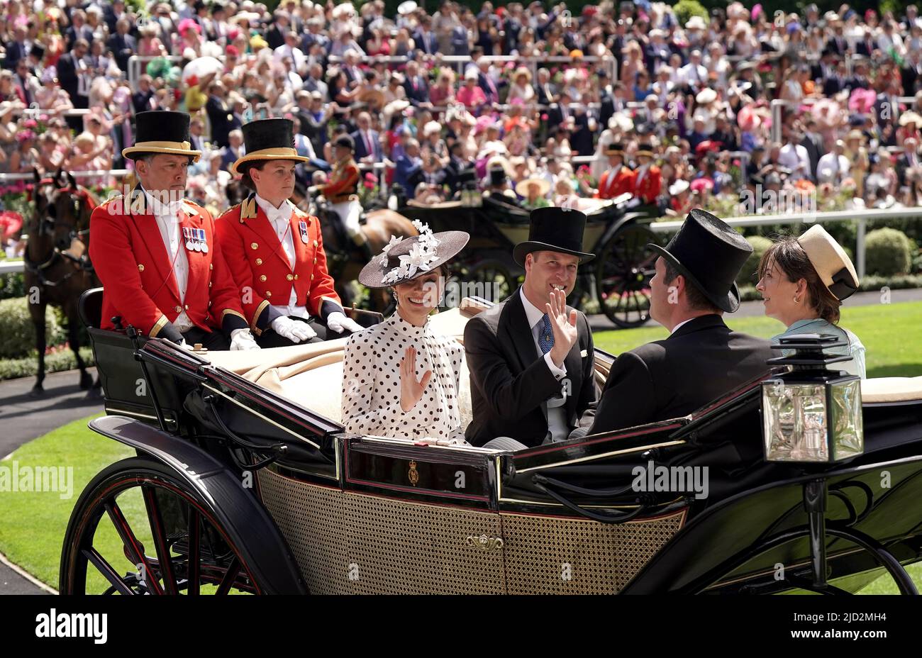 The Duchess of Cambridge and The Duke of Cambridge arriving in a carriage in the Royal Procession during day four of Royal Ascot at Ascot Racecourse. Picture date: Friday June 17, 2022. Stock Photo