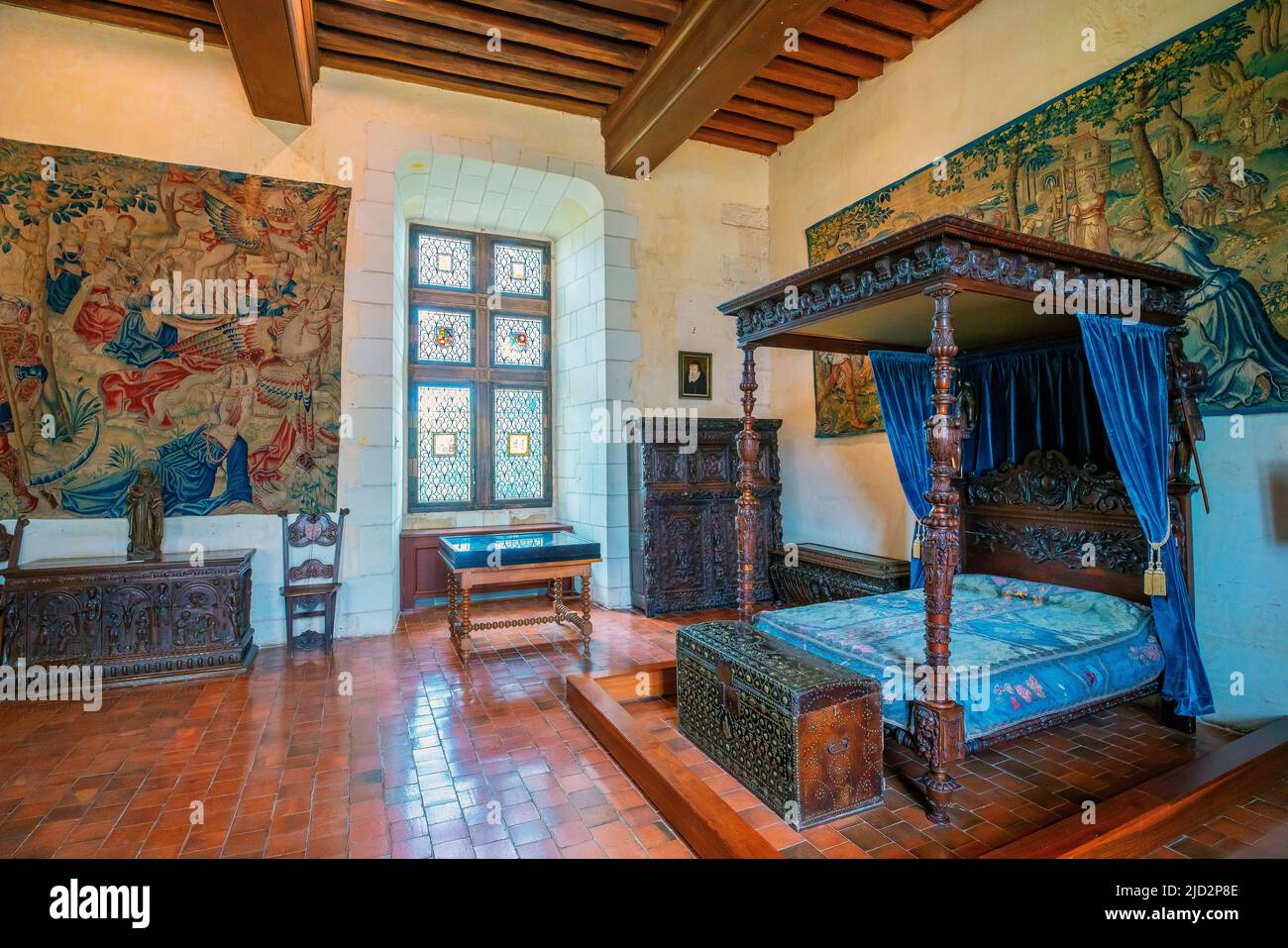 La Chambre dite de Catherine de Médicis. Le Chateau de Chaumont-sur-Loire. Domaine de Chaumont-sur-Loire.  Centre-Val de Loire, France. Stock Photo