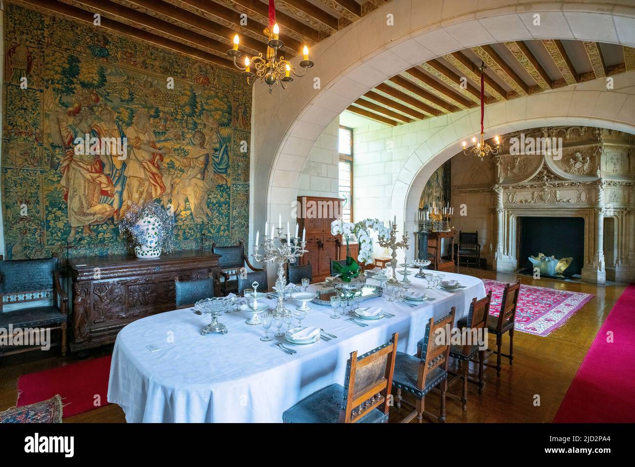 The dining room in Le Chateau de Chaumont-sur-Loire. Domaine de Chaumont-sur-Loire. Centre-Val de Loire, France. Stock Photo