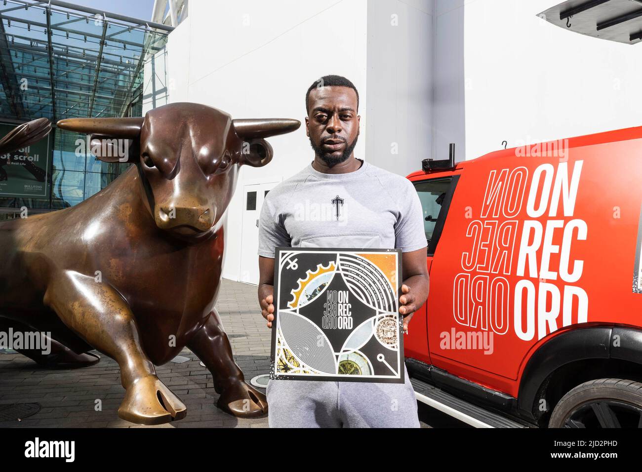 EDITORIAL USE ONLY Artist Dapz on the Map at the Bullring in Birmingham, to mark the release of 'On Record', a concept album specially produced and commissioned by Birmingham Music Archive for the Birmingham 2022 Festival. Picture date: Friday June 17, 2022. Stock Photo