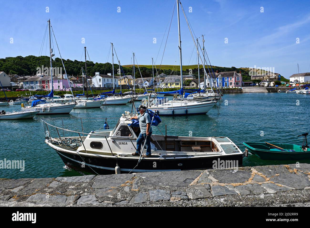 Aberaeron harbor on a hot June morning, west Wales uk at high tide Stock Photo