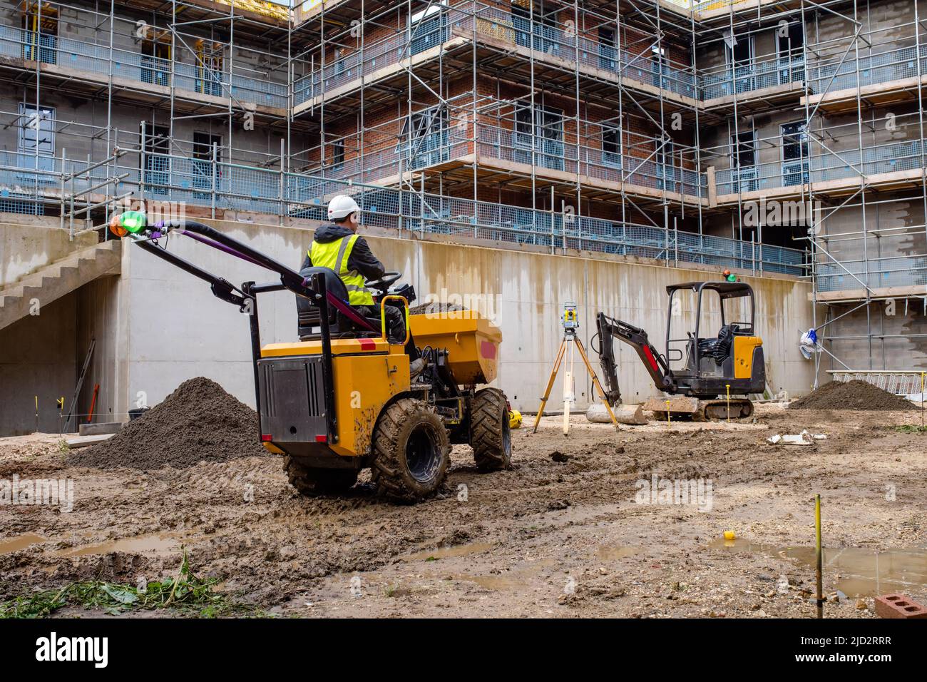 Construction works in progress at new residential building site Stock ...