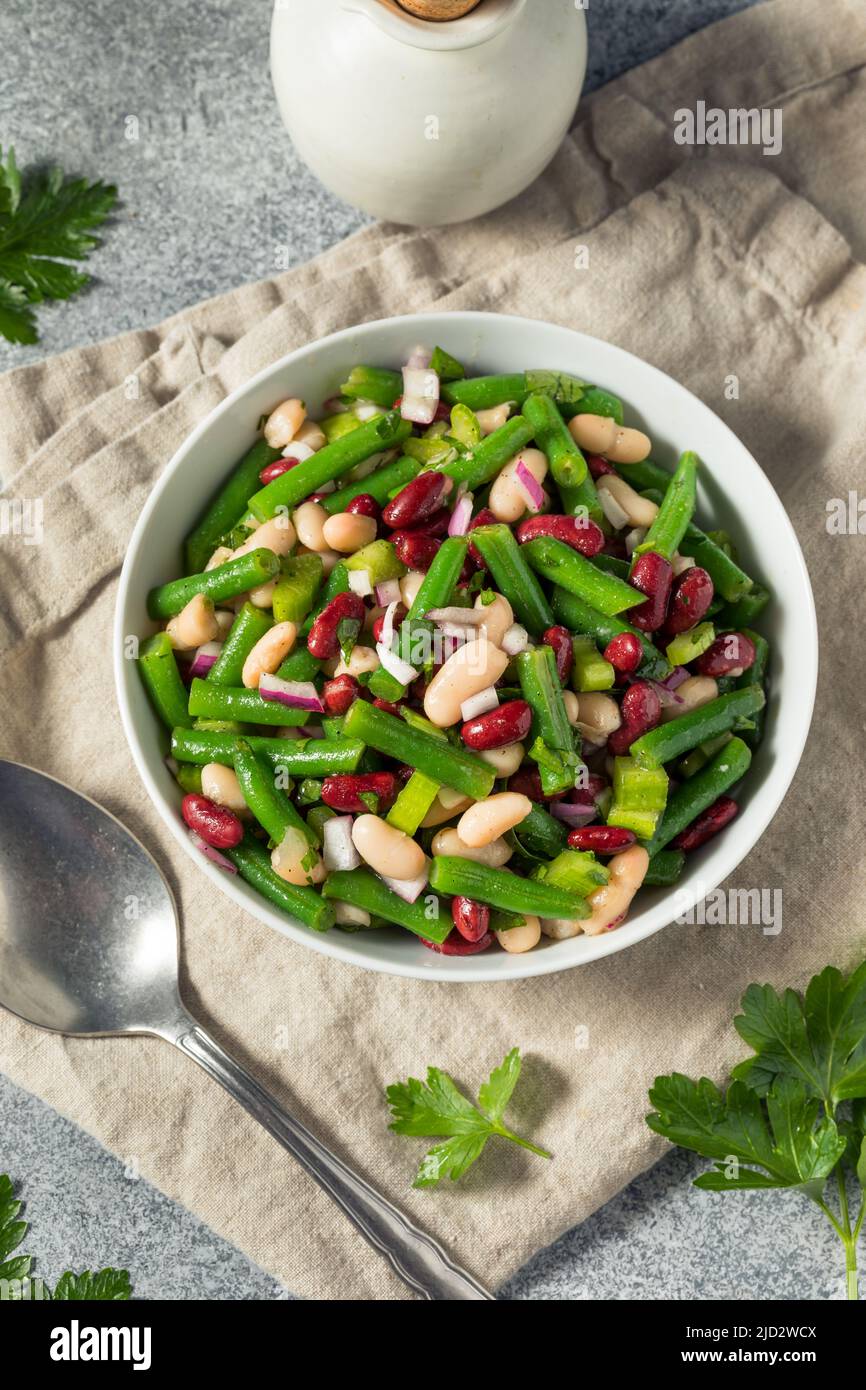 Homemade Organic Three Bean Salad with Green Kidney and Cannellini Stock Photo