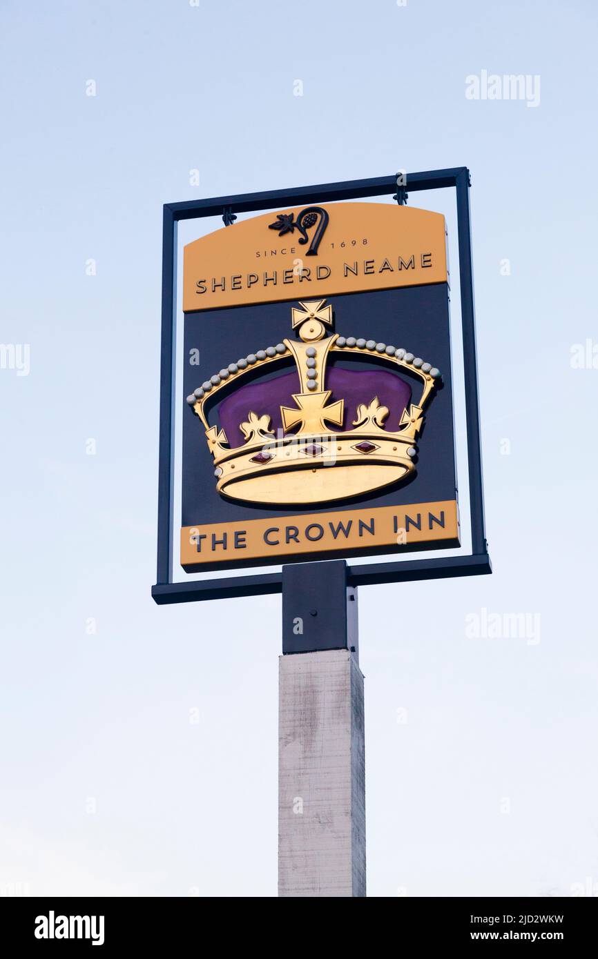 Pub sign, The Crown Inn, Chislehurst, Kent. A Shepherd Neame Public House with rooms. Stock Photo