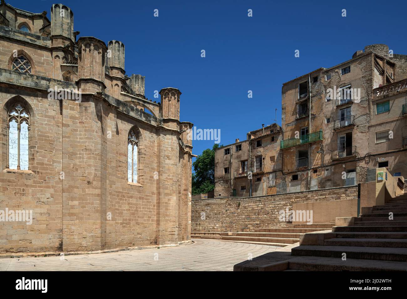 Catalan gothic exterior of the 14th century cathedral basilica of Santa María de Tortosa, Tarragona province, Catalonia, Spain, Europe Stock Photo