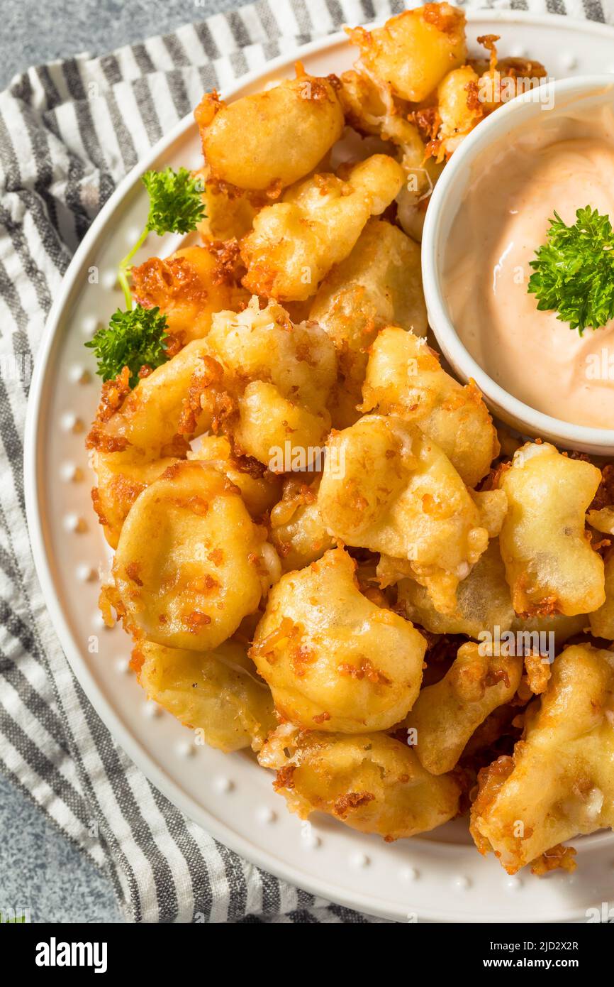 Homemade Deep Fried Wisconsin Cheese Curds with Dipping Sauce Stock