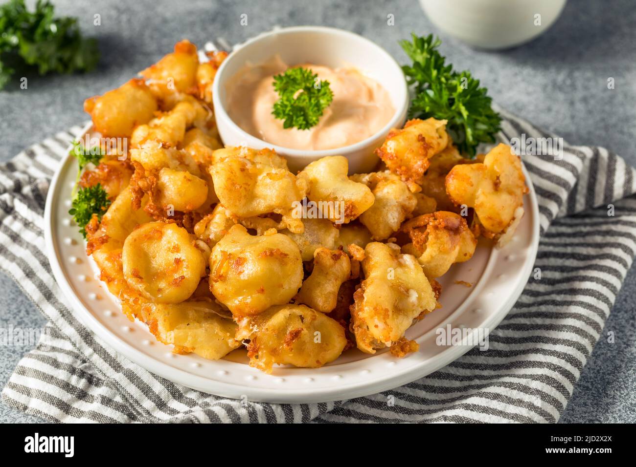 Homemade Deep Fried Wisconsin Cheese Curds with Dipping Sauce Stock