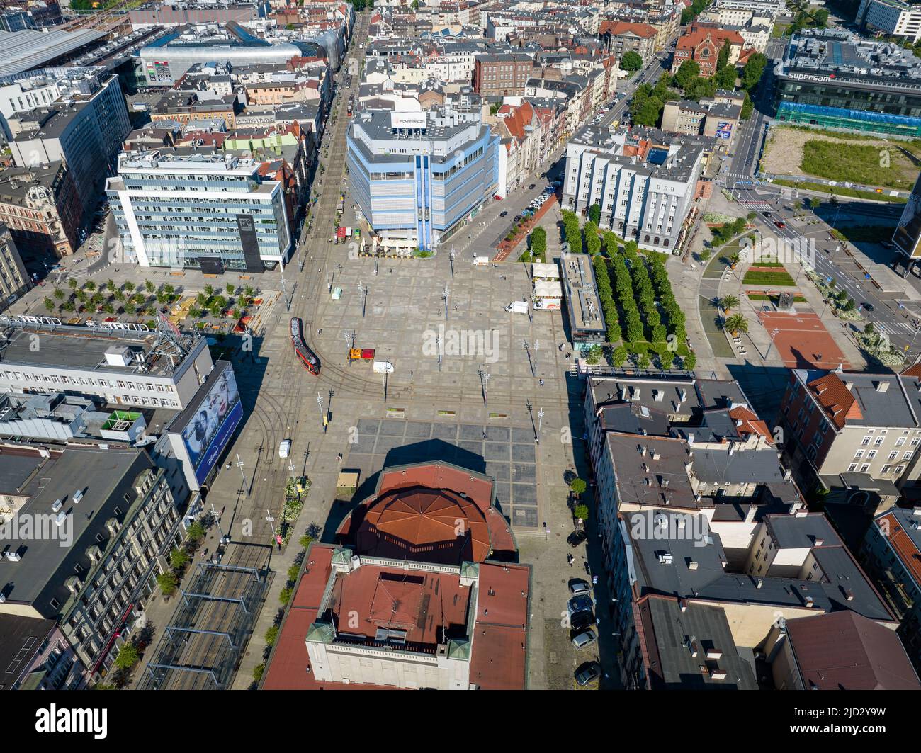 Aerial view of city center of Katowice, Upper Silesia. Poland. Stock Photo