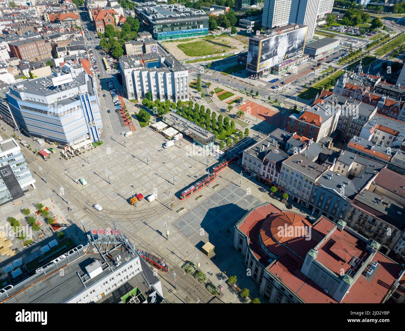 Aerial view of city center of Katowice, Upper Silesia. Poland. Stock Photo