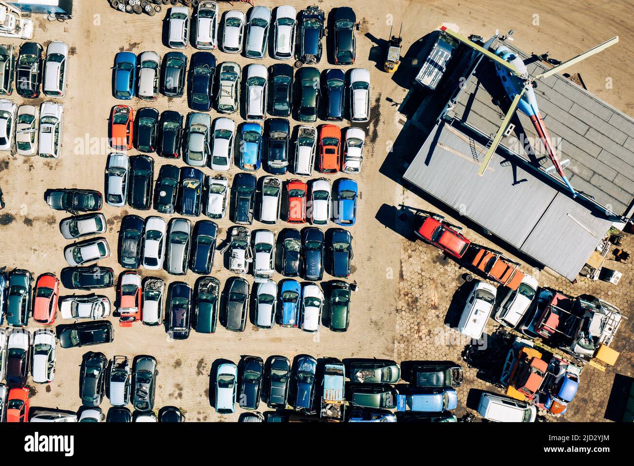 Aerial view auto junkyard in hi-res stock photography and images - Alamy