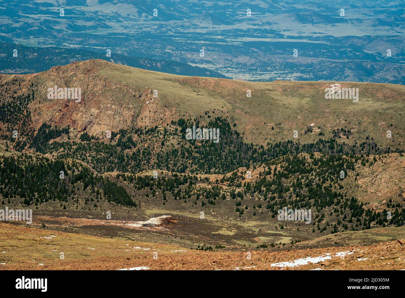 View as seen from Cog Railway to Pikes Peak, Colorado Stock Photo