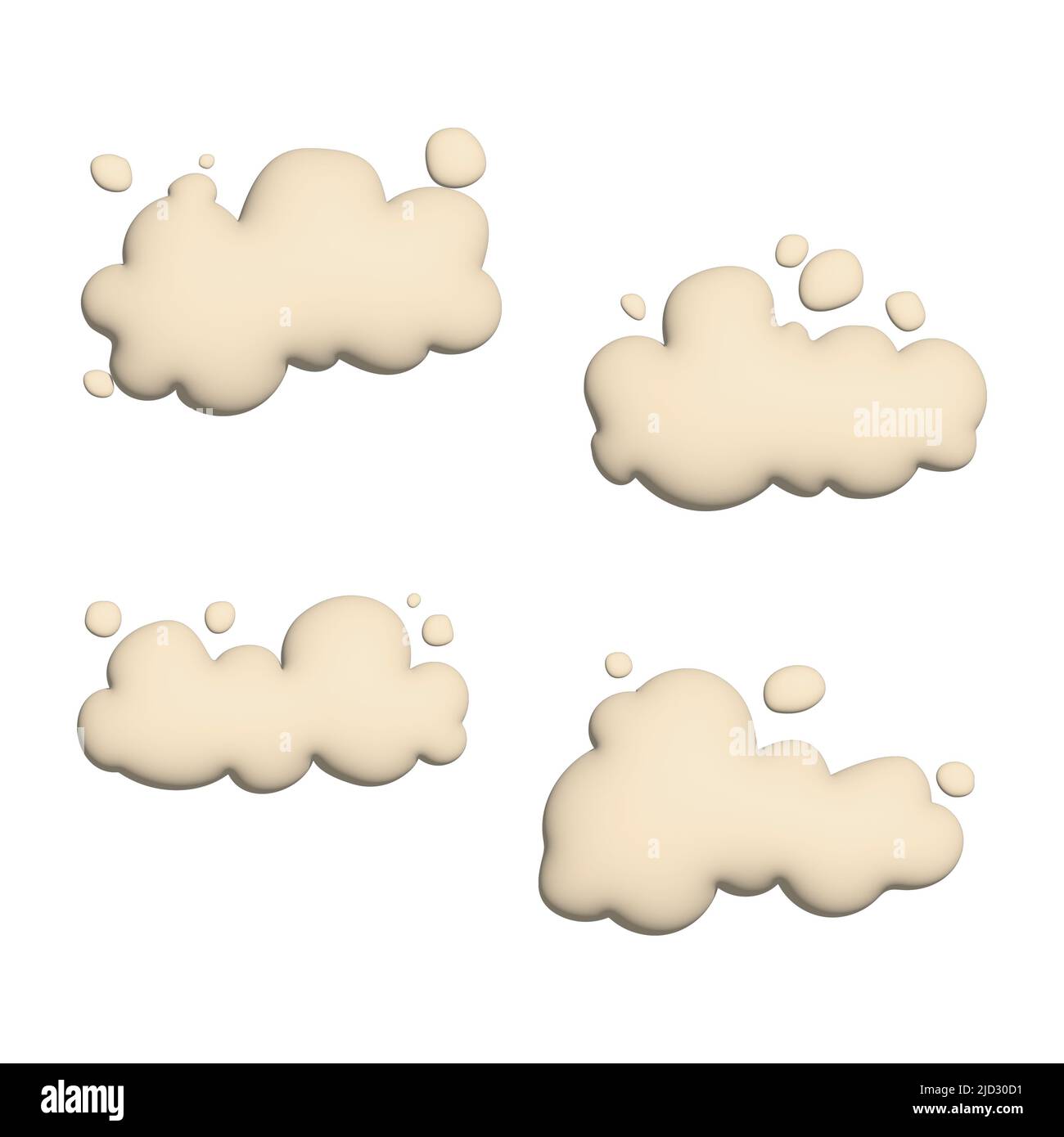 Set of 4 pcs 3D clouds on a white background - 3D image Stock Photo