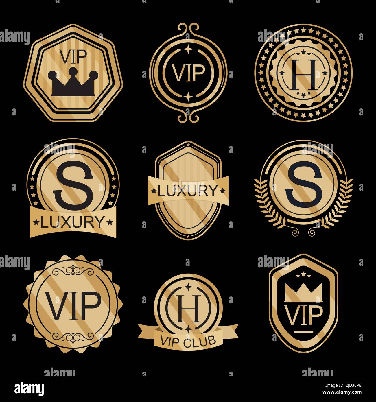 Vip club logo luxury golden badge Royalty Free Vector Image