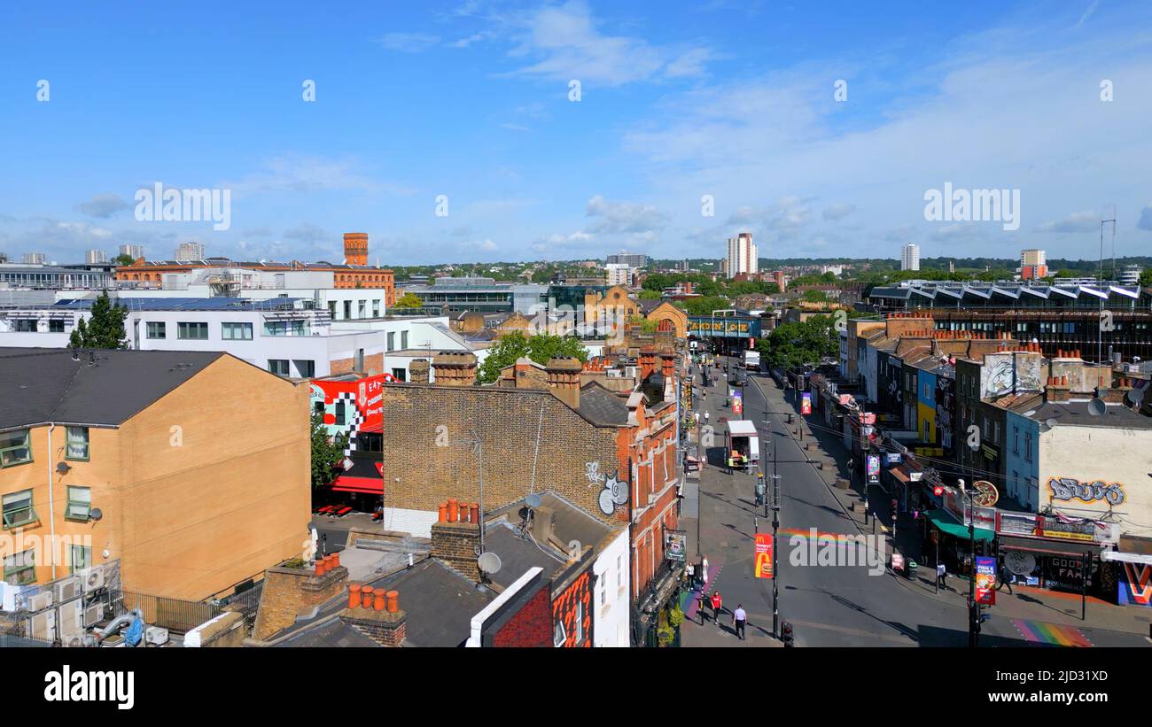 Popular Camden High Street and Camden Lock in London from above