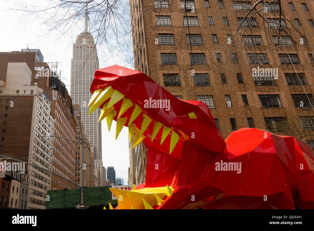 Rexor the T Rex geometric dinosaur sculpture Park Avenue in Manhattan NYC Stock Photo