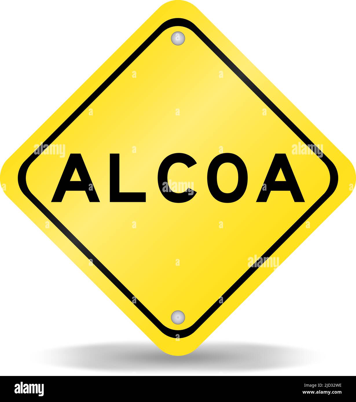 Yellow color transportation sign with word ALCOA (Abbreviation of Attributable, Legible, Contemporaneous, Original and Accurate) on white background Stock Vector