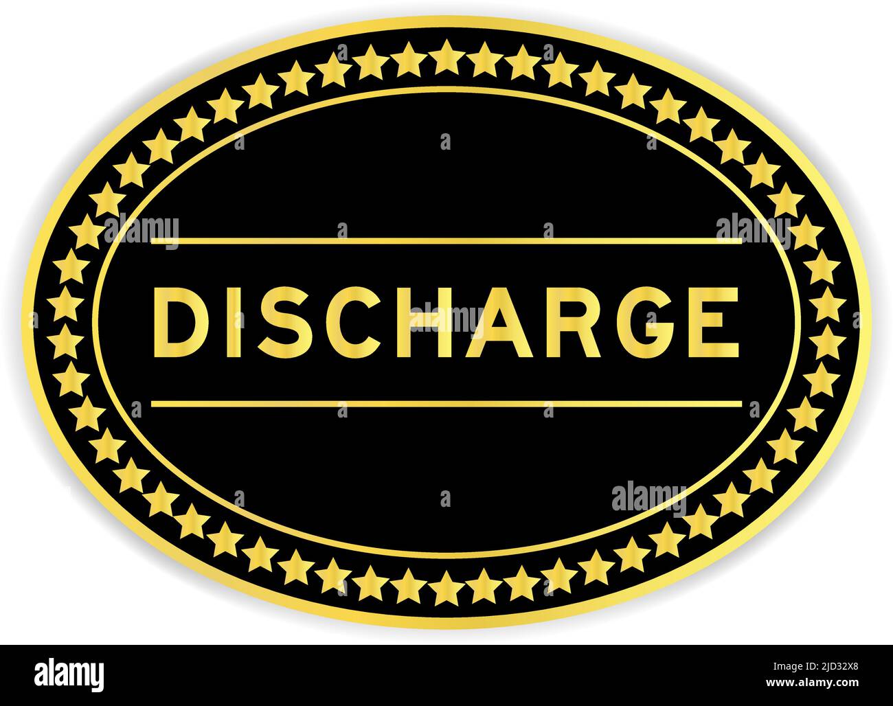 Black and gold color oval label sticker with word discharge on white background Stock Vector