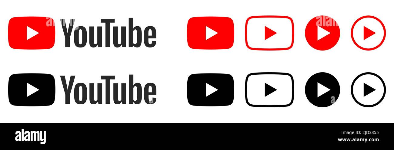 Youtube logo set. Editorial illustration Stock Vector
