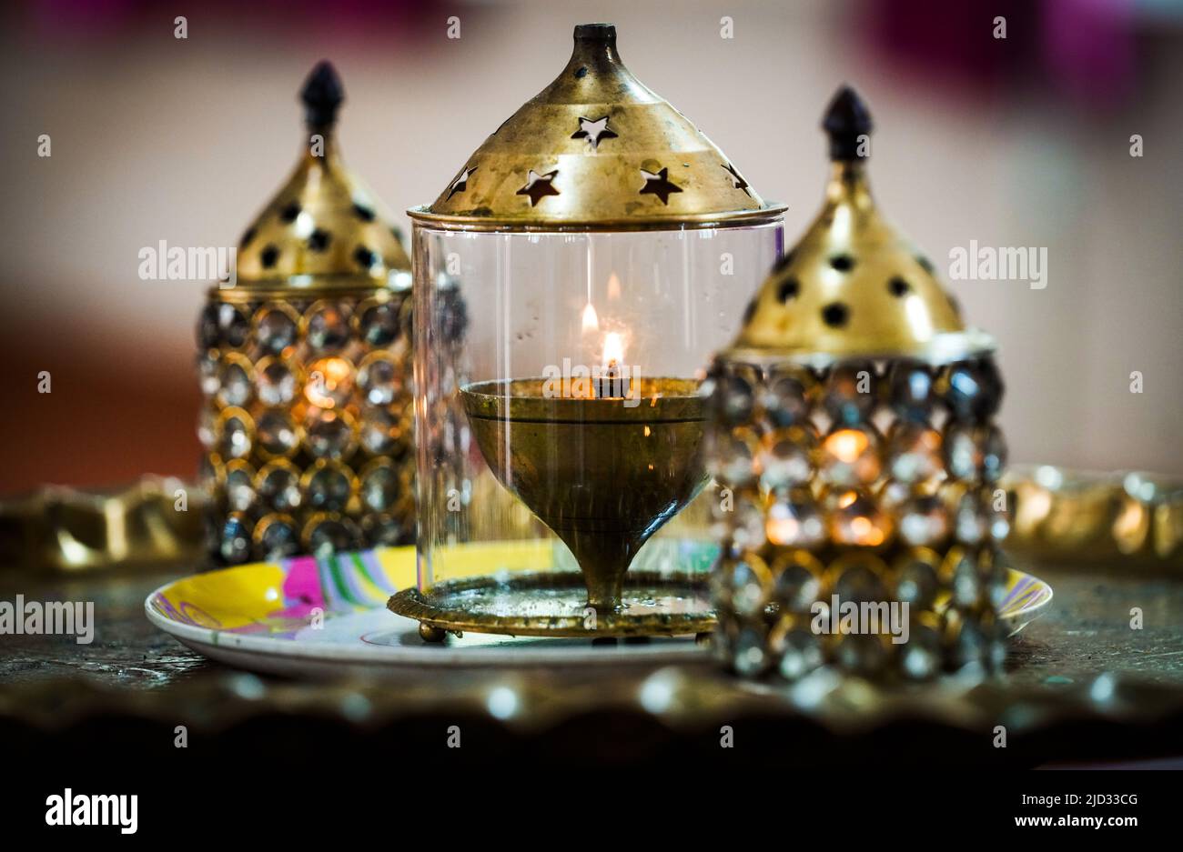 Oil lamp on the altar of a Catholic Church in Varanasi, Uttar Pradesh, India. Stock Photo