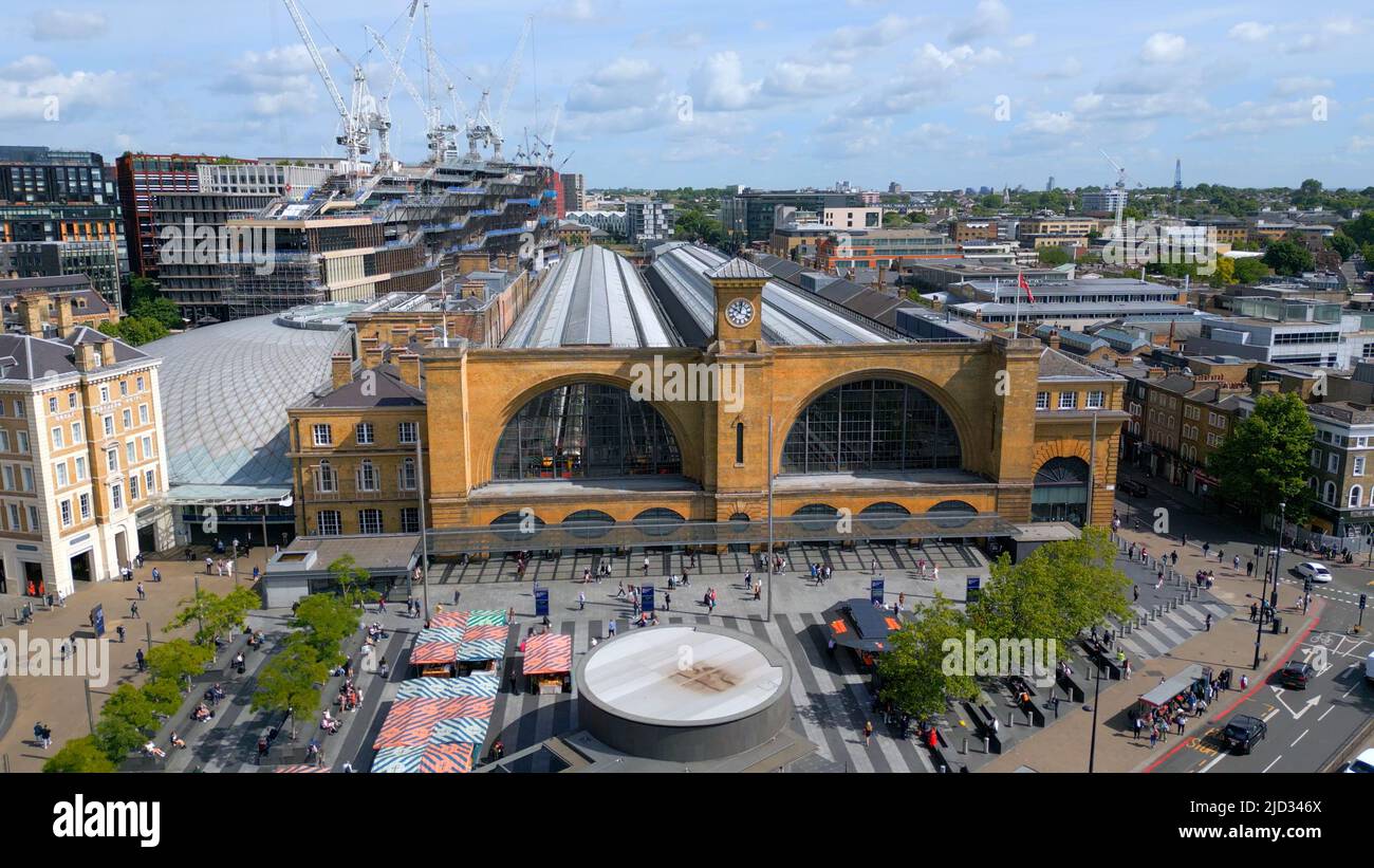 Aerial view over Kings Cross - St Pancras train station in London - LONDON, UK - JUNE 9, 2022 Stock Photo