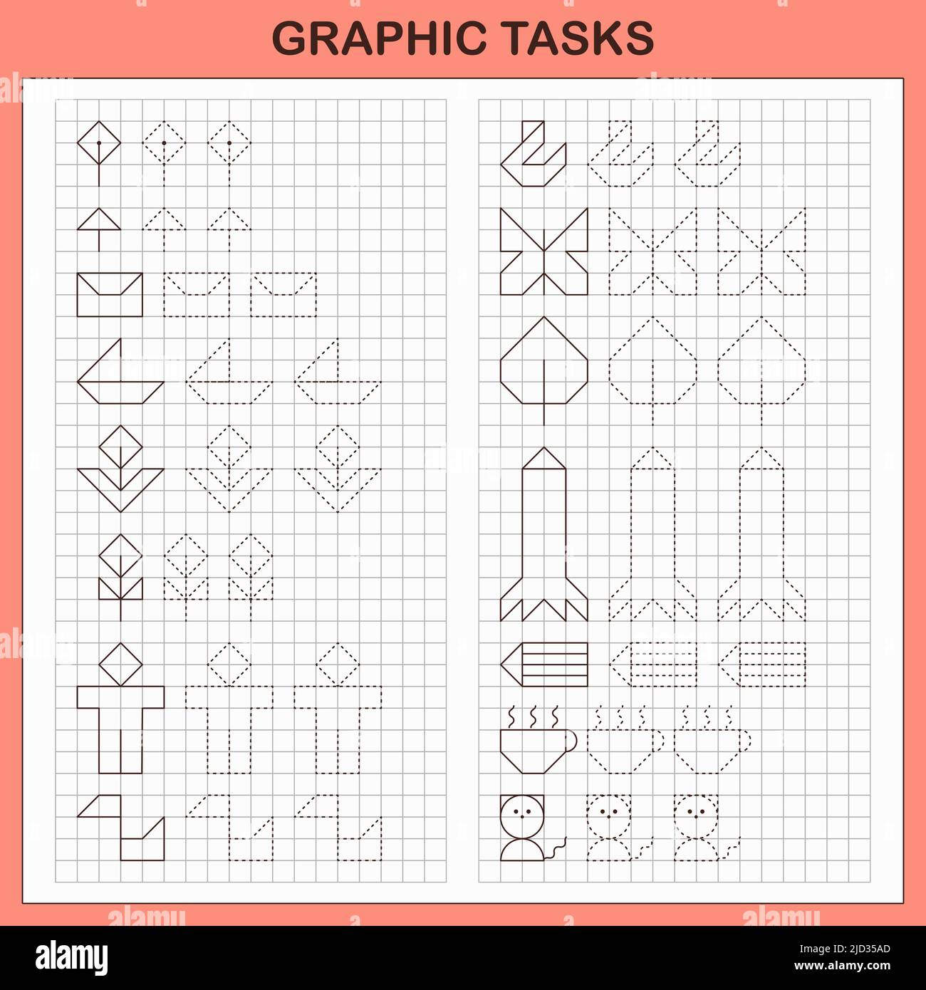 Graphic tasks by cells. Educational games for kids Stock Vector Image ...