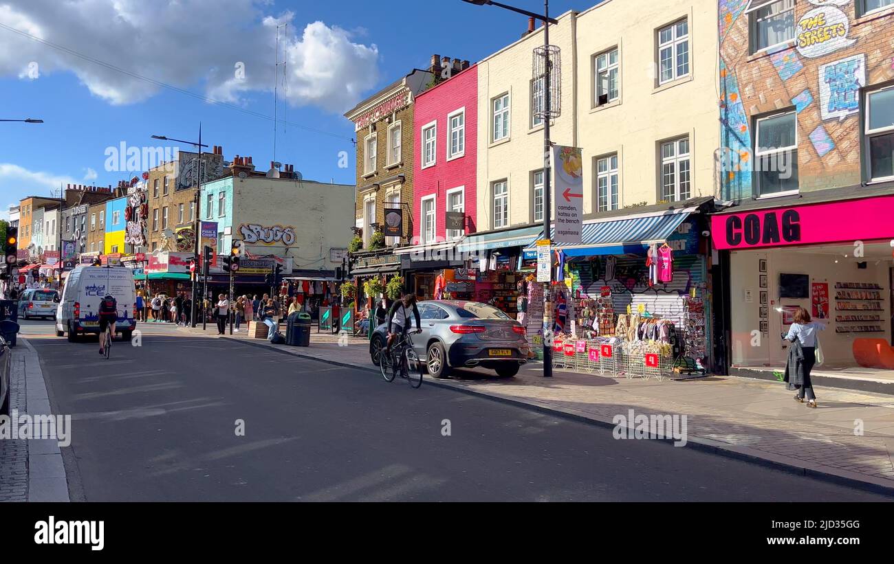 The colorful shops and crazy houses at Camden High Street in London ...