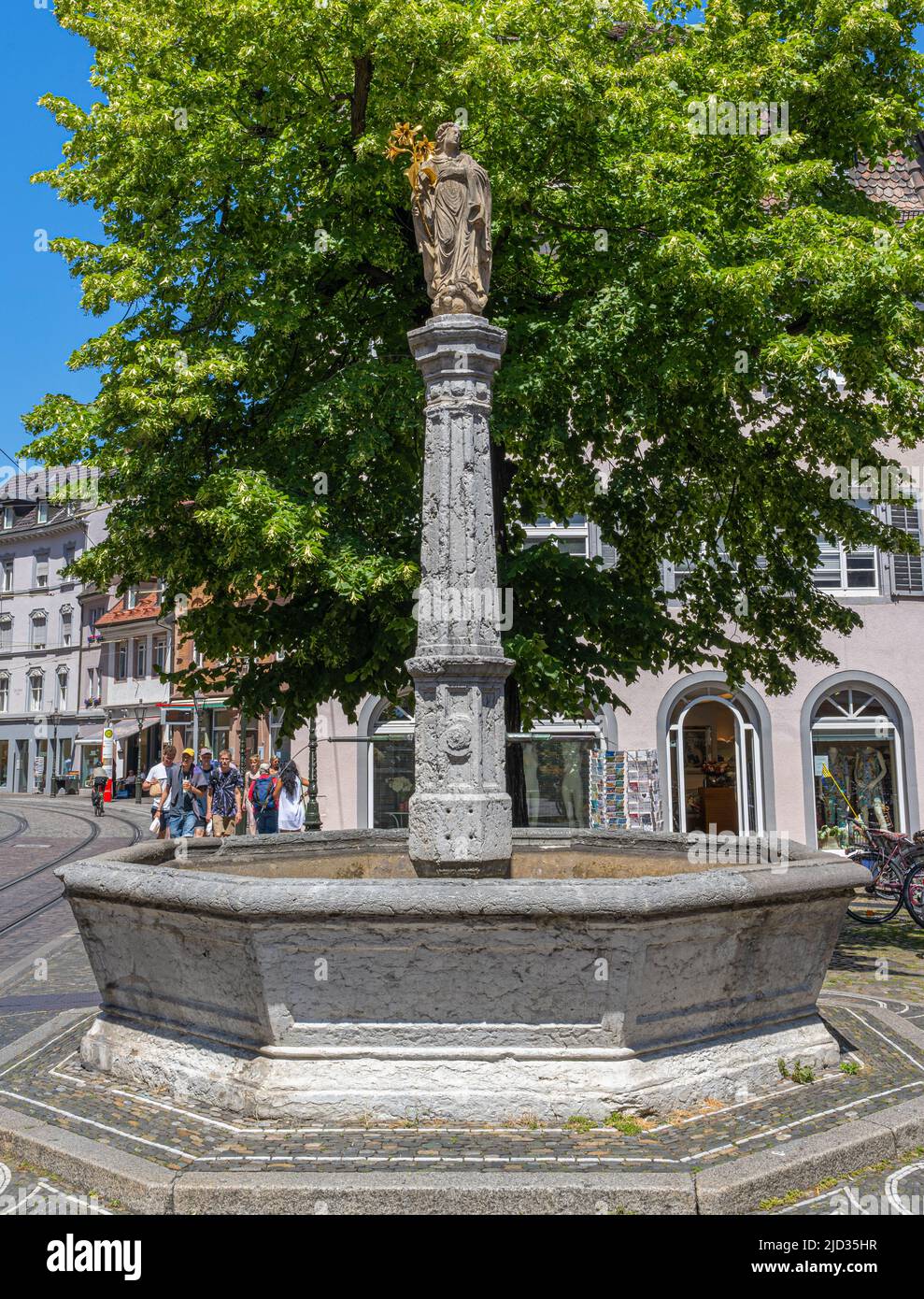 Fountain at Schwabentor in Freiburg im Breisgau. Baden Wuerttemberg, Germany, Europe Stock Photo