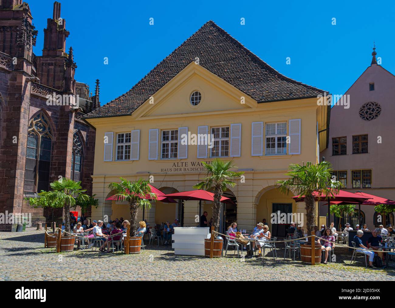 The old guard-house at Minster Square - house of Baden wines. Baden Wuerttemberg, Germany, Europe Stock Photo