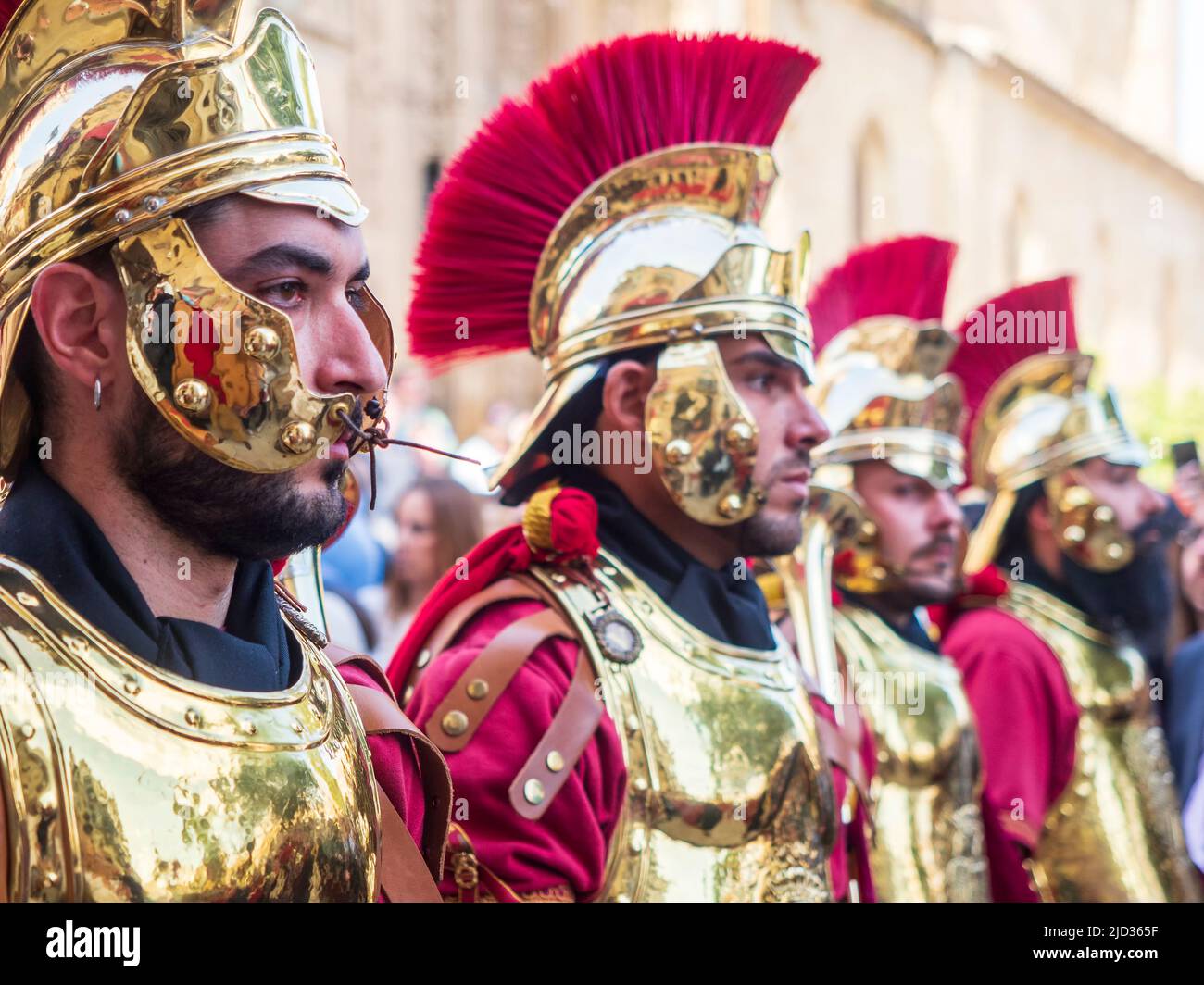 Nazarenes and brotherhoods parading through the streets of Ubeda during the celebration of the traditional Holy Week. Stock Photo