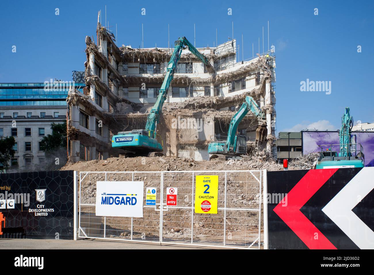 Buildings being demolished in Paradise Circus, Birmingham, making way for new developments. Stock Photo