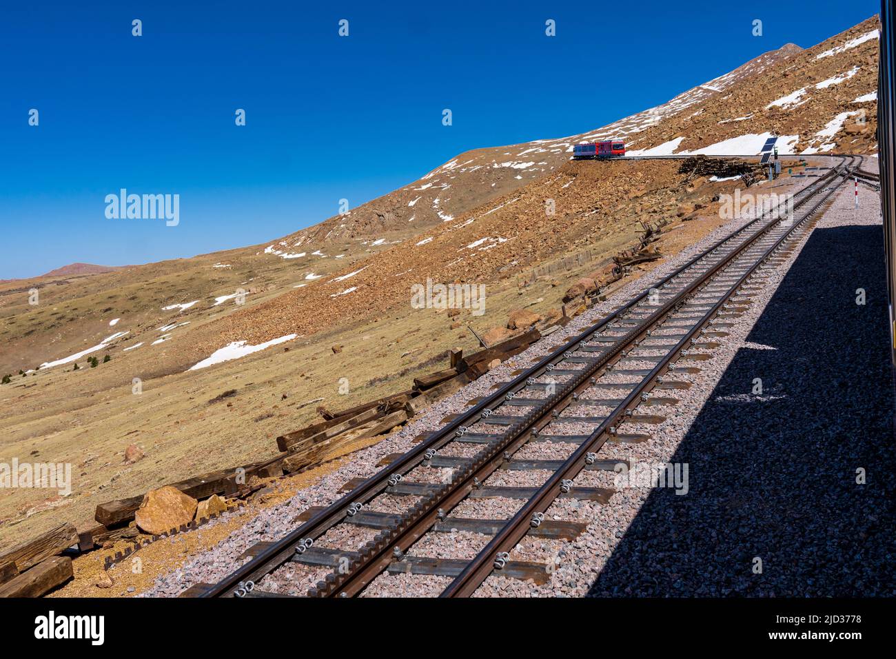 On the Cog Railway Above the Timberline on Pikes Peak Mountain Stock Photo