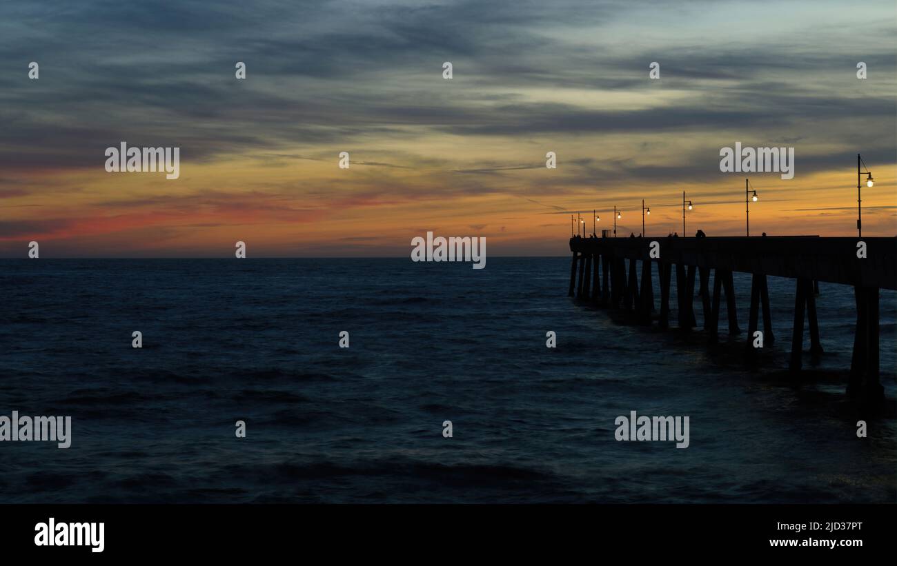 Twilight Skies over Pacifica Municipal Pier. Pacifica, San Mateo County, California, USA. Stock Photo