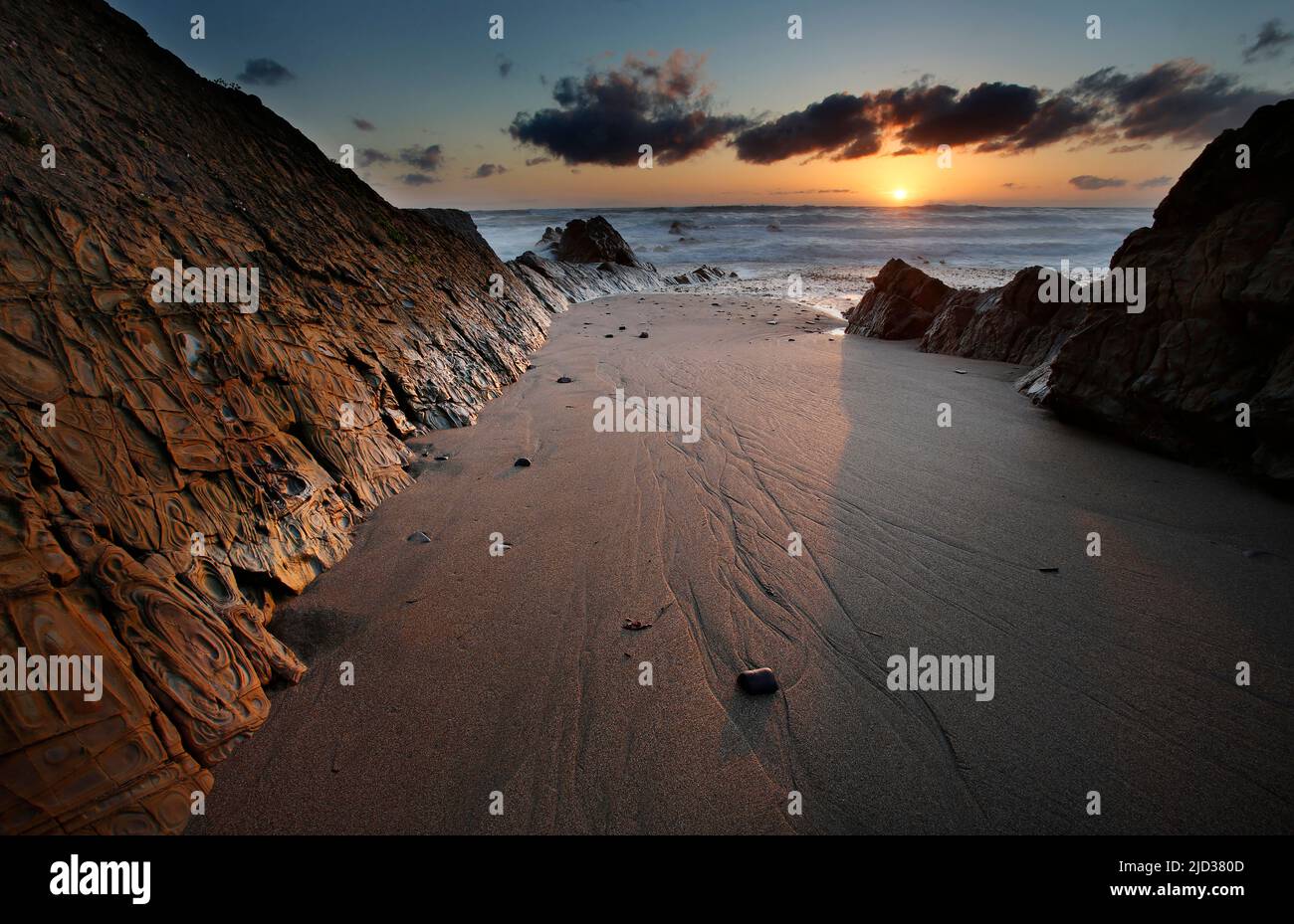 Sunset at Widemouth Bay, Cornwall, England, UK Stock Photo