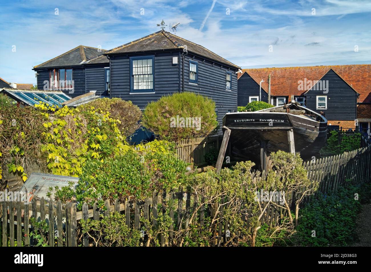 UK, Kent, Whitstable Seafront Houses and Favourite of Faversham Yawl